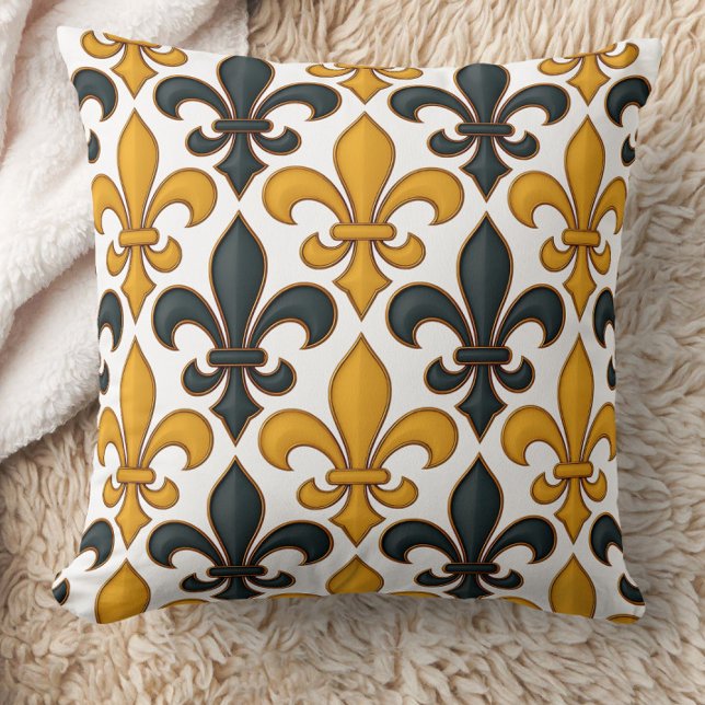 Coussin Fleur de lis Motif de couleur noire jaune (Créateur téléchargé)