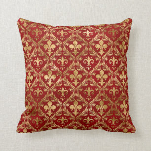 Coussin Fleur de lis motif luxe rouge