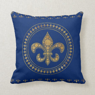 Coussin Fleur de lis - Or et Royal Blue