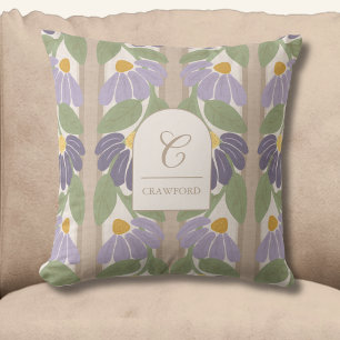 Coussin Fleur de lis violette et beige monogrammée