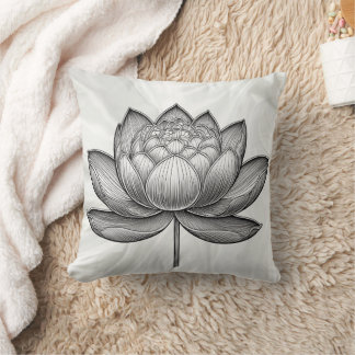 Coussin Fleur de lotus dessinée à la main, fleur de lys d'
