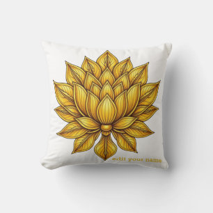 Coussin Fleur de lotus dorée artisanale de style Pichwai T