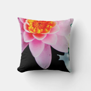 Coussin Fleur de lotus et nénuphar rose et orange chaud