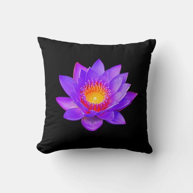 Coussin Fleur de lotus violette sur fond noir (Recto)