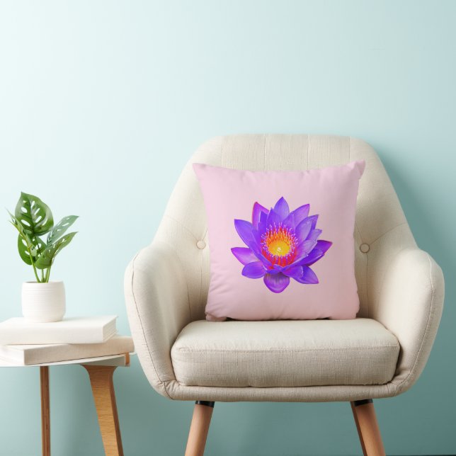 Coussin Fleur de lotus violette sur fond rose clair (Chaise)