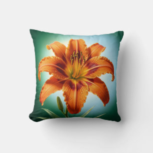 Coussin Fleur de lys orange vibrante en fleurs