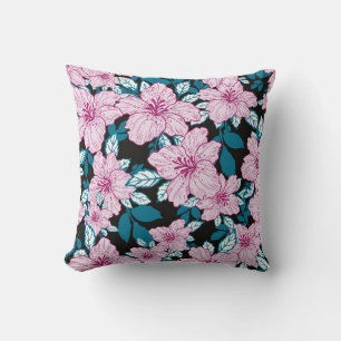 Coussin fleur de lys rose bleu feuille noir arrière - plan