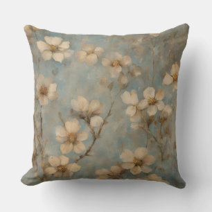 Coussin Fleur de Maison de Campagne Bleu Brun Abricot