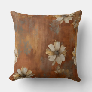 Coussin Fleur de maison de campagne orange brûlé beige gri