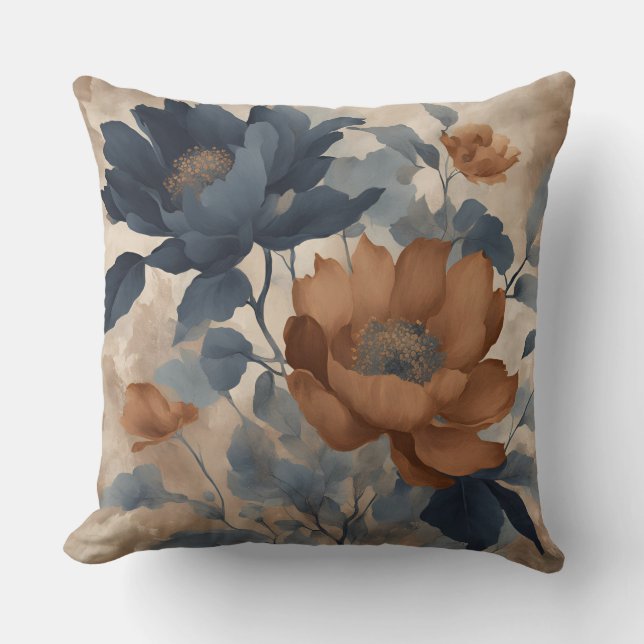 Coussin Fleur de Maison de Campagne Rustique Bleu Marine O (Recto)