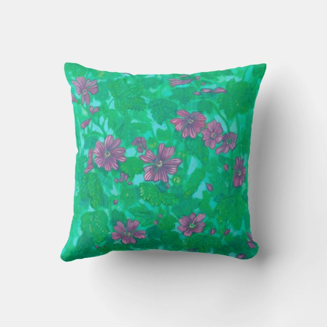 Coussin Fleur de Malve, Peinture Florale Été (Verso)