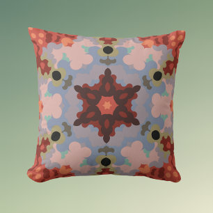Coussin Fleur de Mandala bleu et rouge