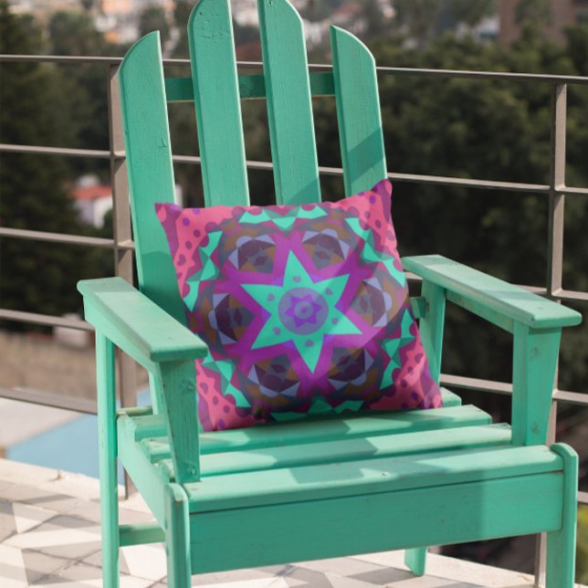 Coussin Fleur de Mandala bleu violet et rose (Créateur téléchargé)