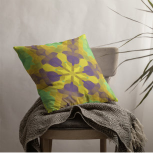 Coussin Fleur de Mandala jaune violet et vert