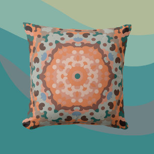 Coussin Fleur de Mandala Retro Bleu orange et Brown