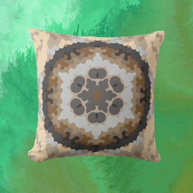 Coussin Fleur de Mandala rétro Brown et Tan (Créateur téléchargé)