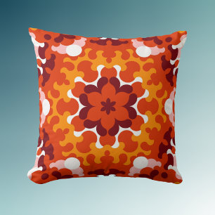 Coussin Fleur de Mandala rétro orange blanc et jaune