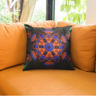 Coussin Fleur de Mandala rétro orange et bleu