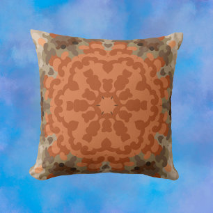 Coussin Fleur de Mandala rétro Orange et Tan