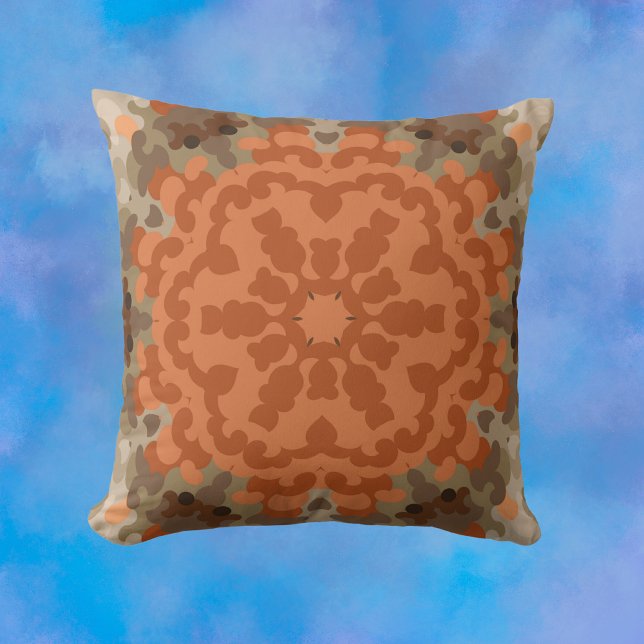 Coussin Fleur de Mandala rétro Orange et Tan (Créateur téléchargé)