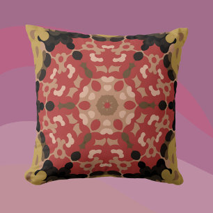 Coussin Fleur de Mandala Retro rouge et Brown