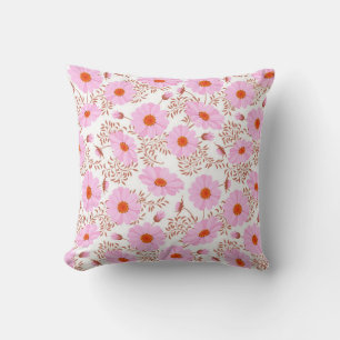 Coussin Fleur de marguerite rose vintage sur blanc