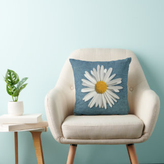Coussin Fleur de marguerite tendance - Mode Denim foncé