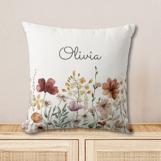 Coussin Fleur de Monogramme Aquarelle Jolie Florale 