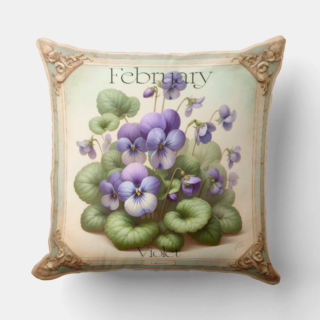 Coussin Fleur de naissance de février Violet Symbolisme Bo (Recto)