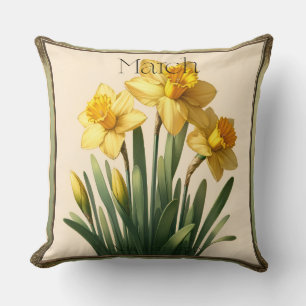 Coussin Fleur de naissance de mars Jonquille Floral Vintag