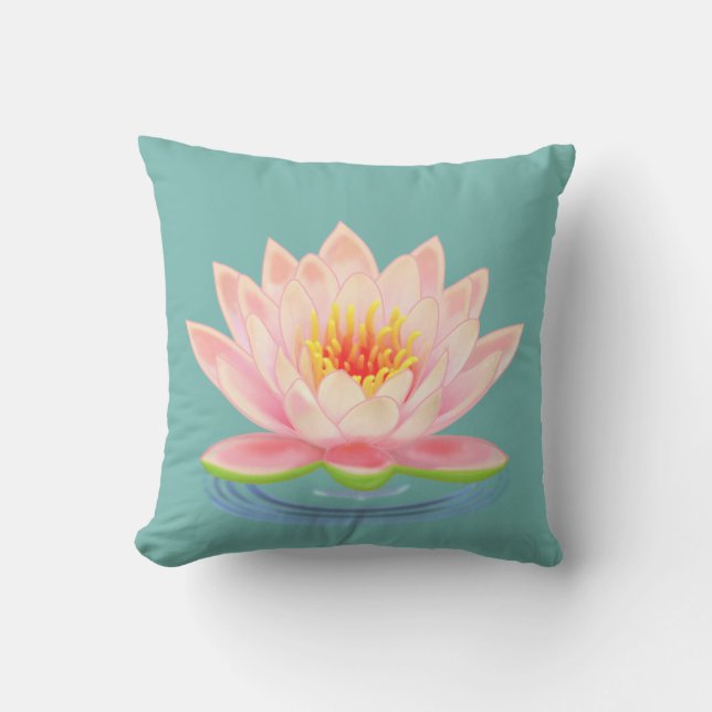 Coussin Fleur de nénuphar rose sur sarcelle (Recto)