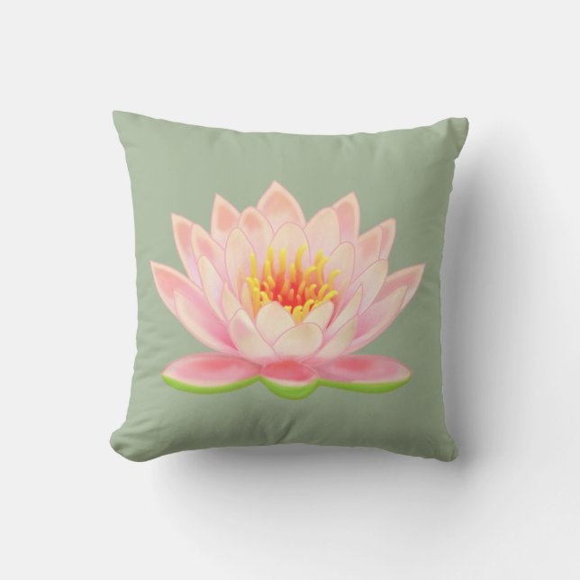 Coussin Fleur de nénuphar rose sur vert laurier (Recto)