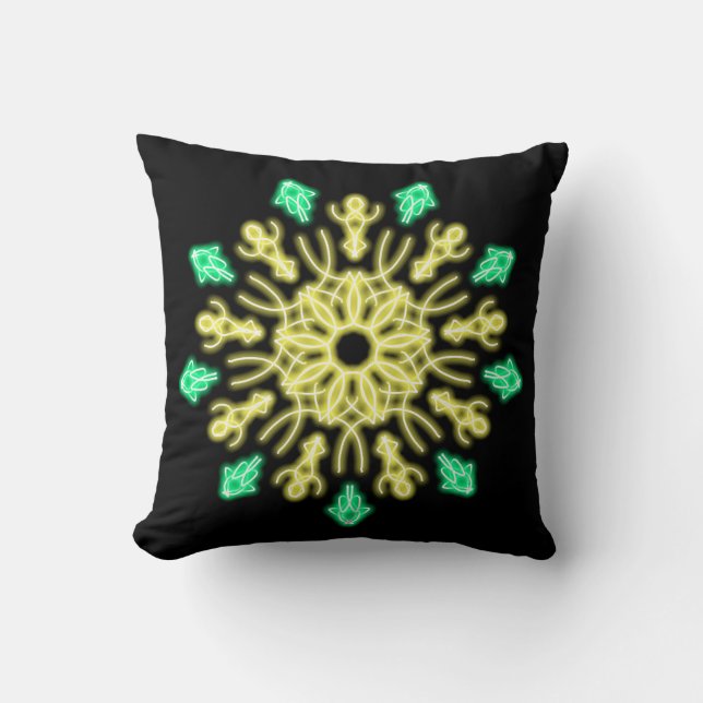 Coussin Fleur de néon jaune et vert (Recto)