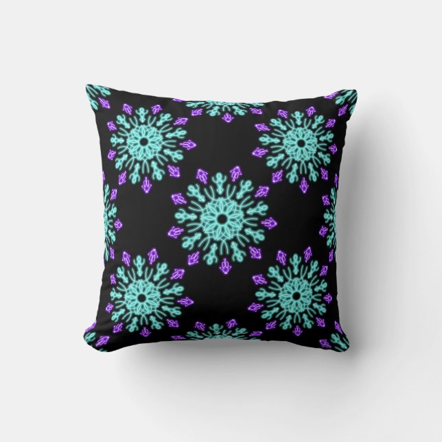 Coussin Fleur de néon pourpre et turquose (Recto)