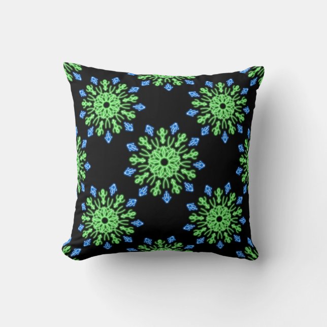 Coussin Fleur de néon vert et bleu (Recto)