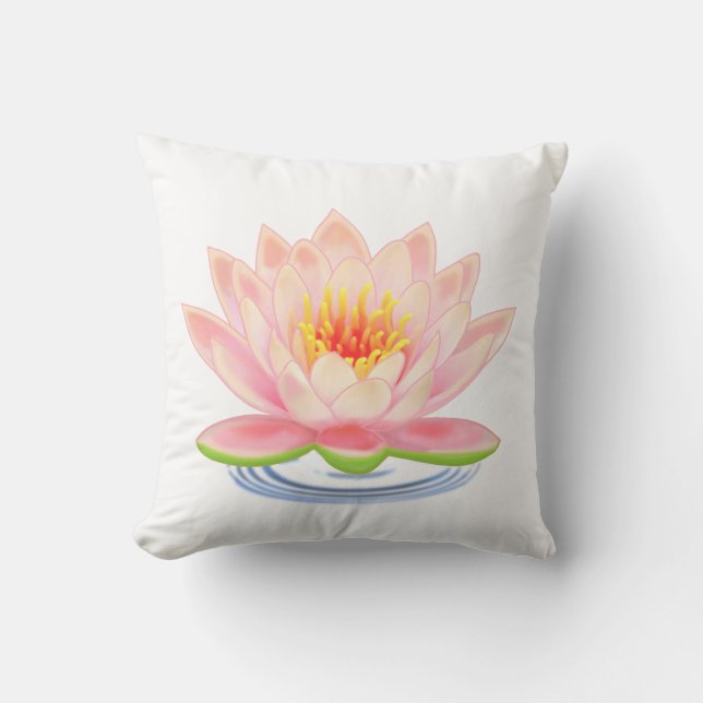 Coussin Fleur de Nymphéa Rose sur Fond Blanc (Recto)
