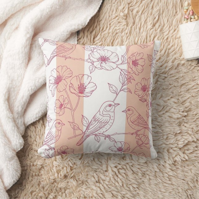 Coussin Fleur de oiseau vintage Toile Rayure (9) (Couverture)