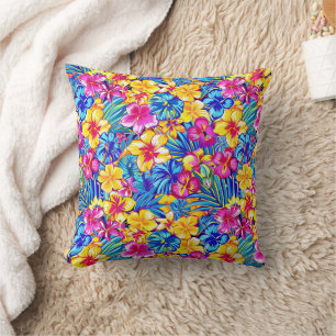 Coussin Fleur de palmier tropical hawaïen coloré
