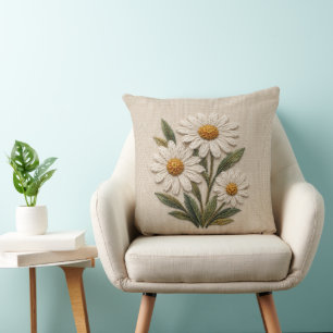 Coussin Fleur de Pâquerette Brodée