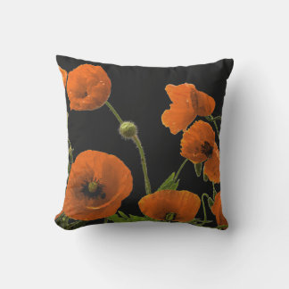 Coussin Fleur de pavot orange Floral abstrait coloré Noir