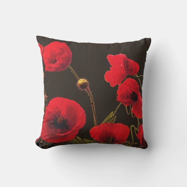 Coussin Fleur de pavot rouge effet aquarelle abstrait (Recto)