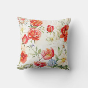 Coussin Fleur de pivoine de corail, fleur de chamomille bl