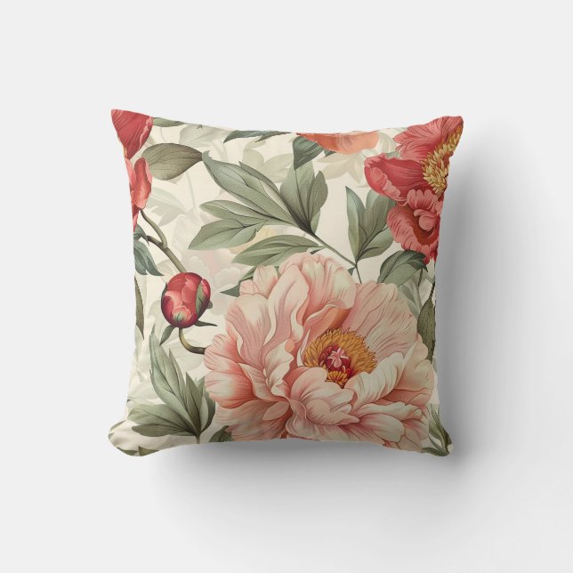 Coussin Fleur de pivoine rose Pastel avec pétales (Recto)