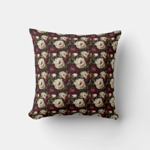 Coussin Fleur de pivoine rouge, blanche et noire sans cout