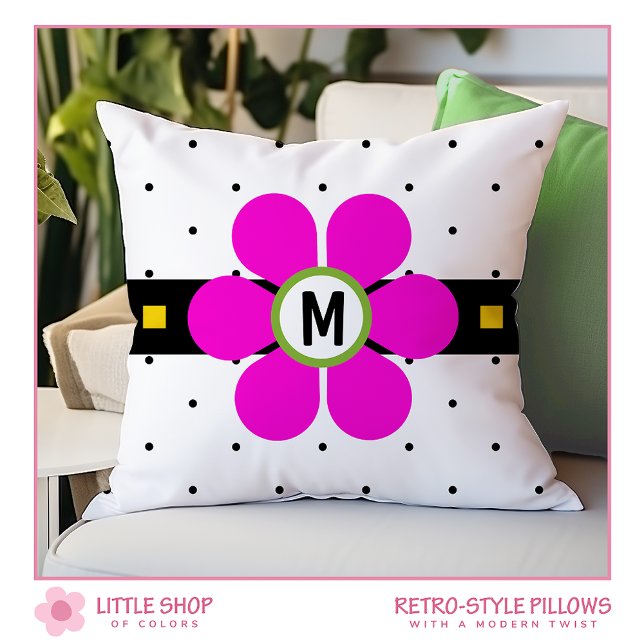 Coussin Fleur de pouvoir de style rétro rose (Créateur téléchargé)