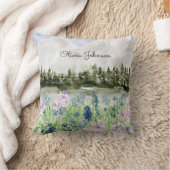 Coussin Fleur de pré à l'aquarelle bleue et violette monog (Couverture)