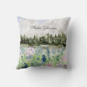 Coussin Fleur de pré à l'aquarelle bleue et violette monog (Verso)
