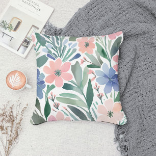 Coussin Fleur de printemps à l'aquarelle Bohème Pastel