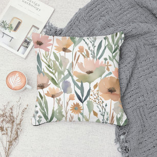 Coussin Fleur de printemps à l'aquarelle Bohème Pastel