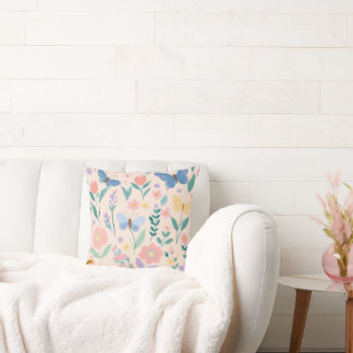 Coussin Fleur de printemps florale Papillon rose girly mig